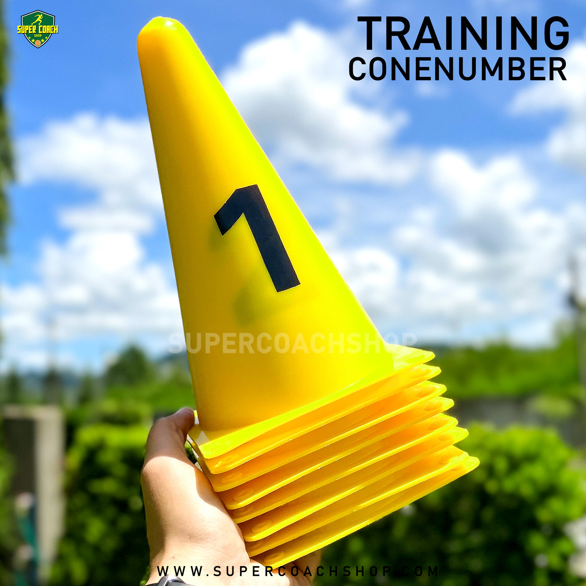 กรวย 9 นิ้ว นัมเบอร์ Training cone number กรวยสูง 23 ซม. สีเหลือง